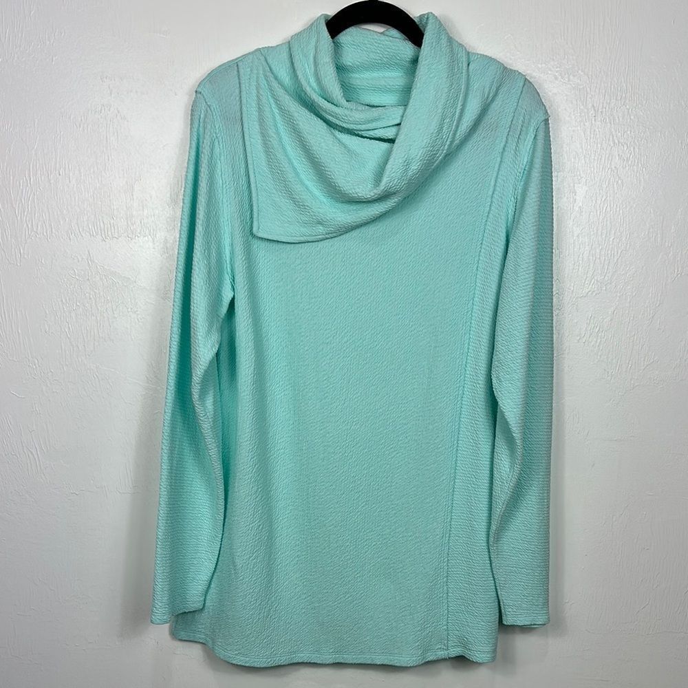 Soft Surroundings Cotton Blend Mint Green Cowl Neck Top Size L
